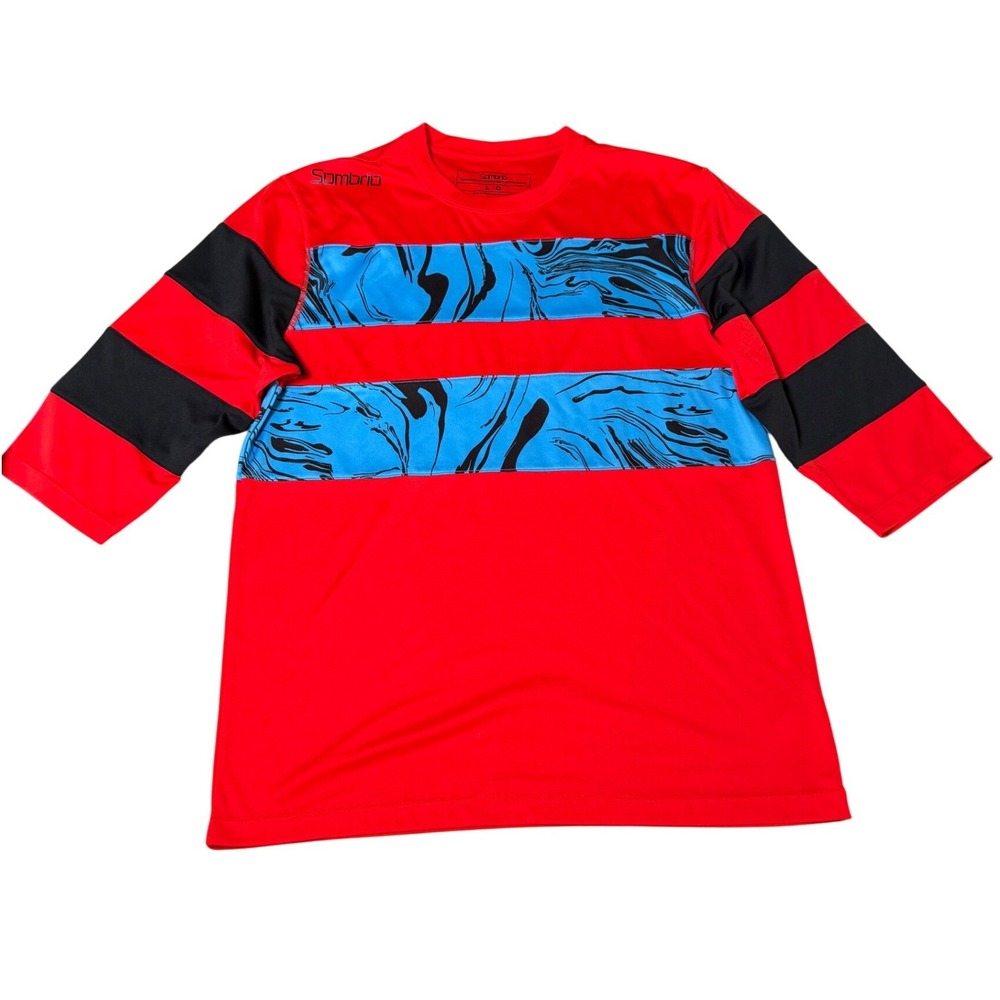 Sombrio Duster Jersey Mens Large Fire Truck Red Surf Marble MTB 3/4 Sleeve